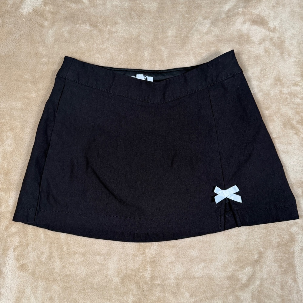 Garage Black Micro Mini Stretch Skirt Skort with Bow Accent Slit Size XS